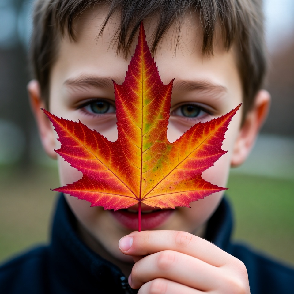 Boy holding a leaf in autumn Boy holding a leaf in autumn