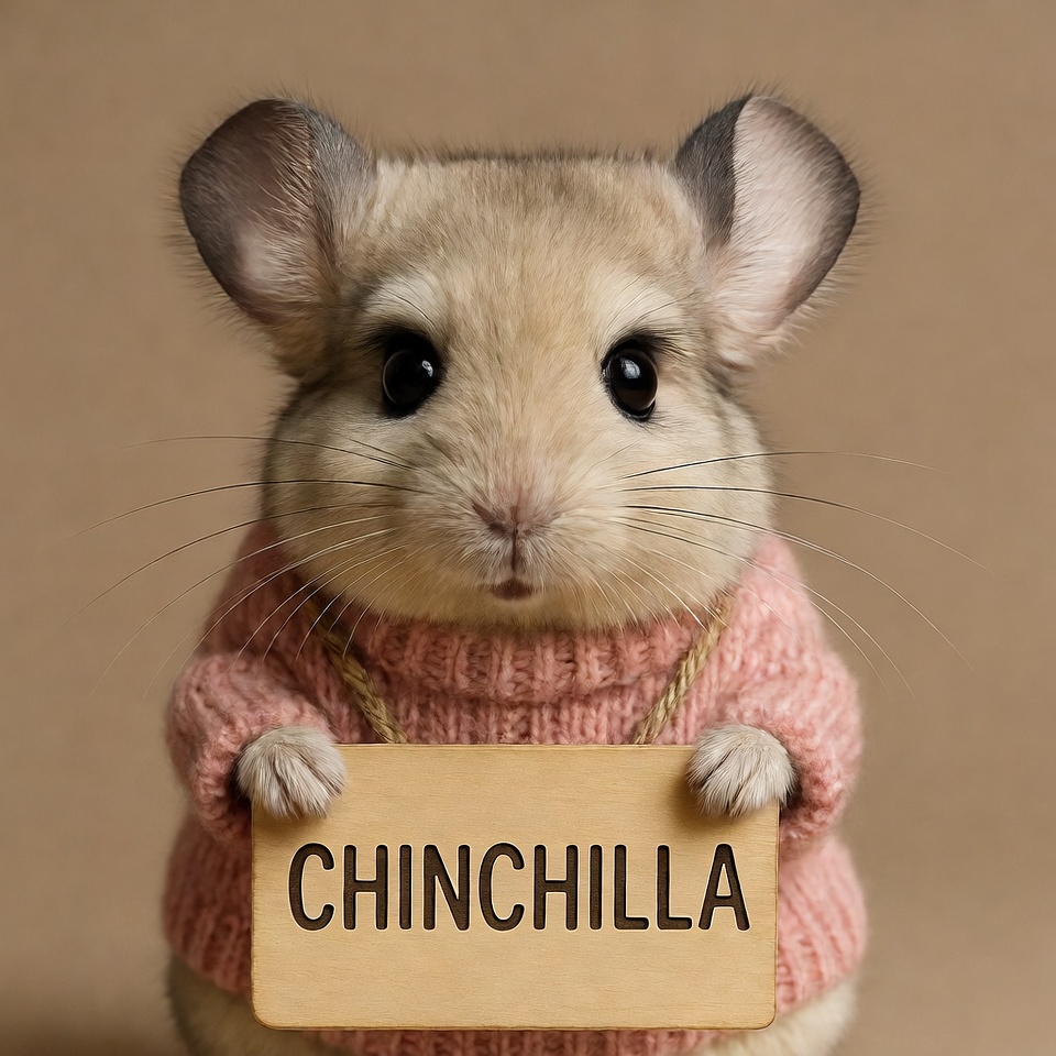 Chinchilla in a sweater holding a sign Chinchilla in a sweater holding a sign
