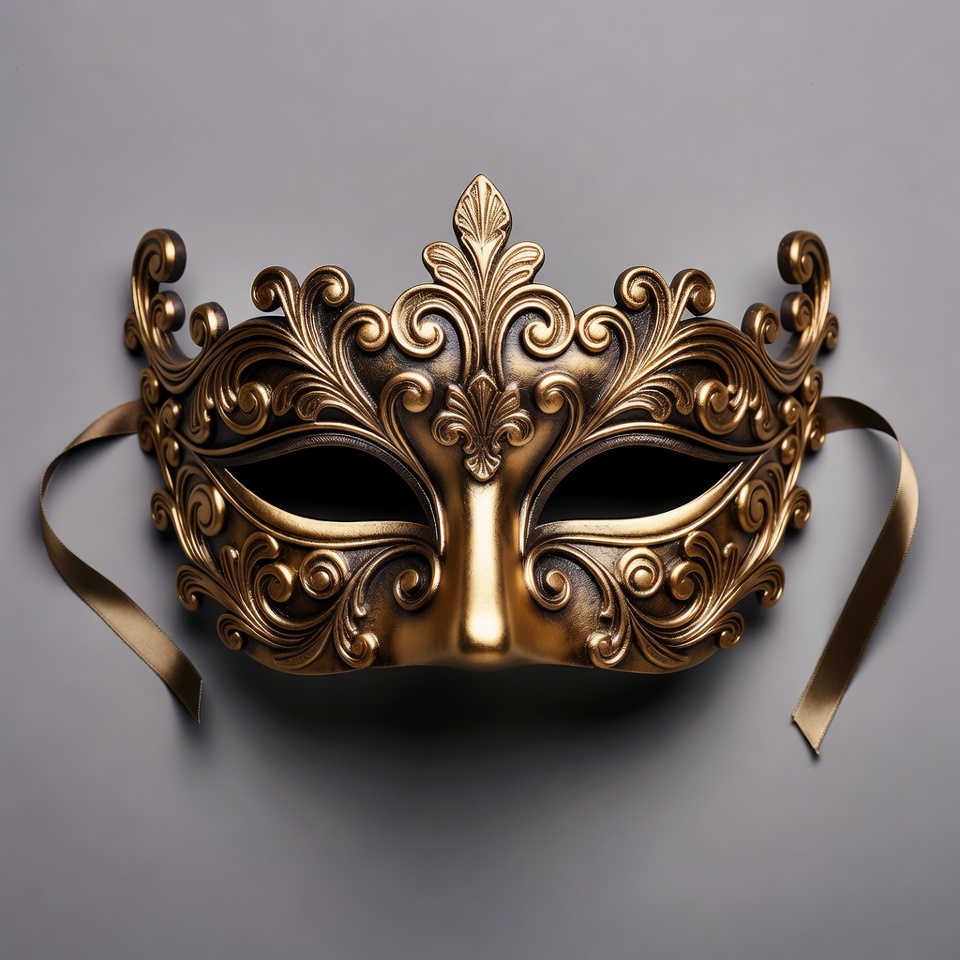 Decorative gold mask on gray background Decorative gold mask on gray background