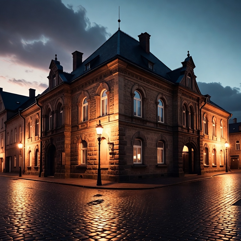 Historic building on a cobblestone street Historic building on a cobblestone street
