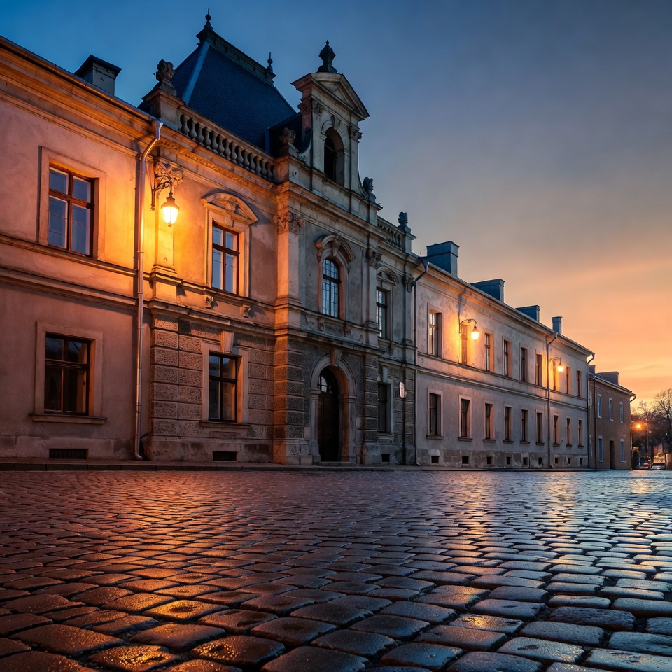 Historic building at sunset in city Historic building at sunset in city