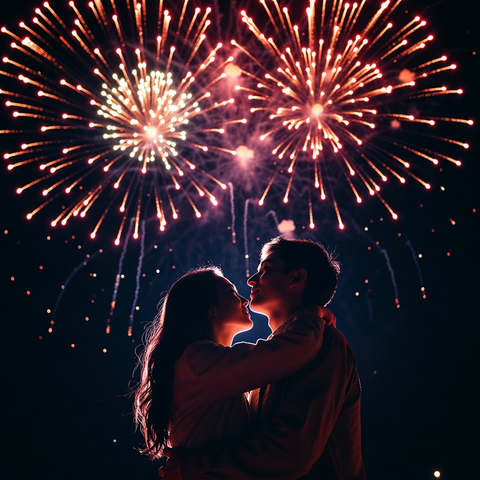 Couple watching fireworks at night Couple watching fireworks at night