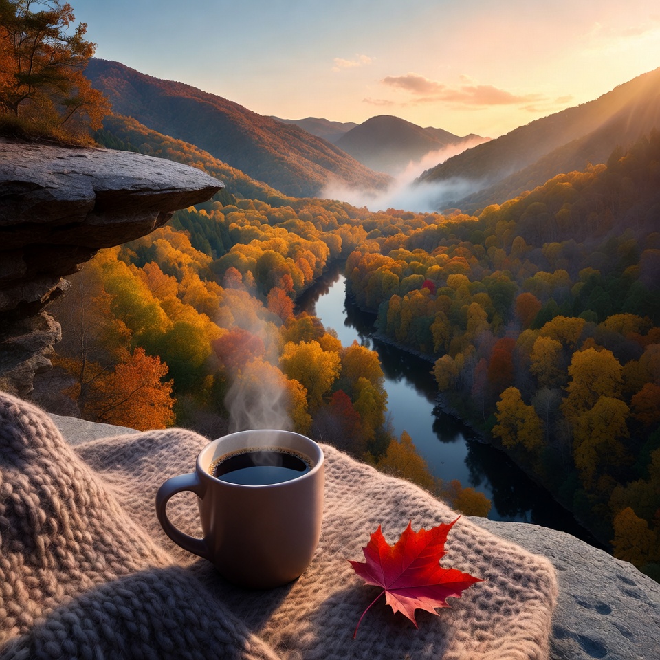 Warm drink by mountain river Warm drink by mountain river