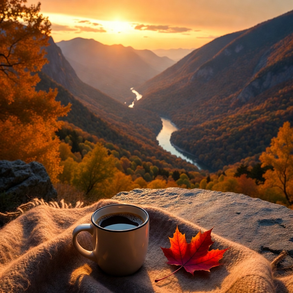 Coffee by the sunset over valley Coffee by the sunset over valley