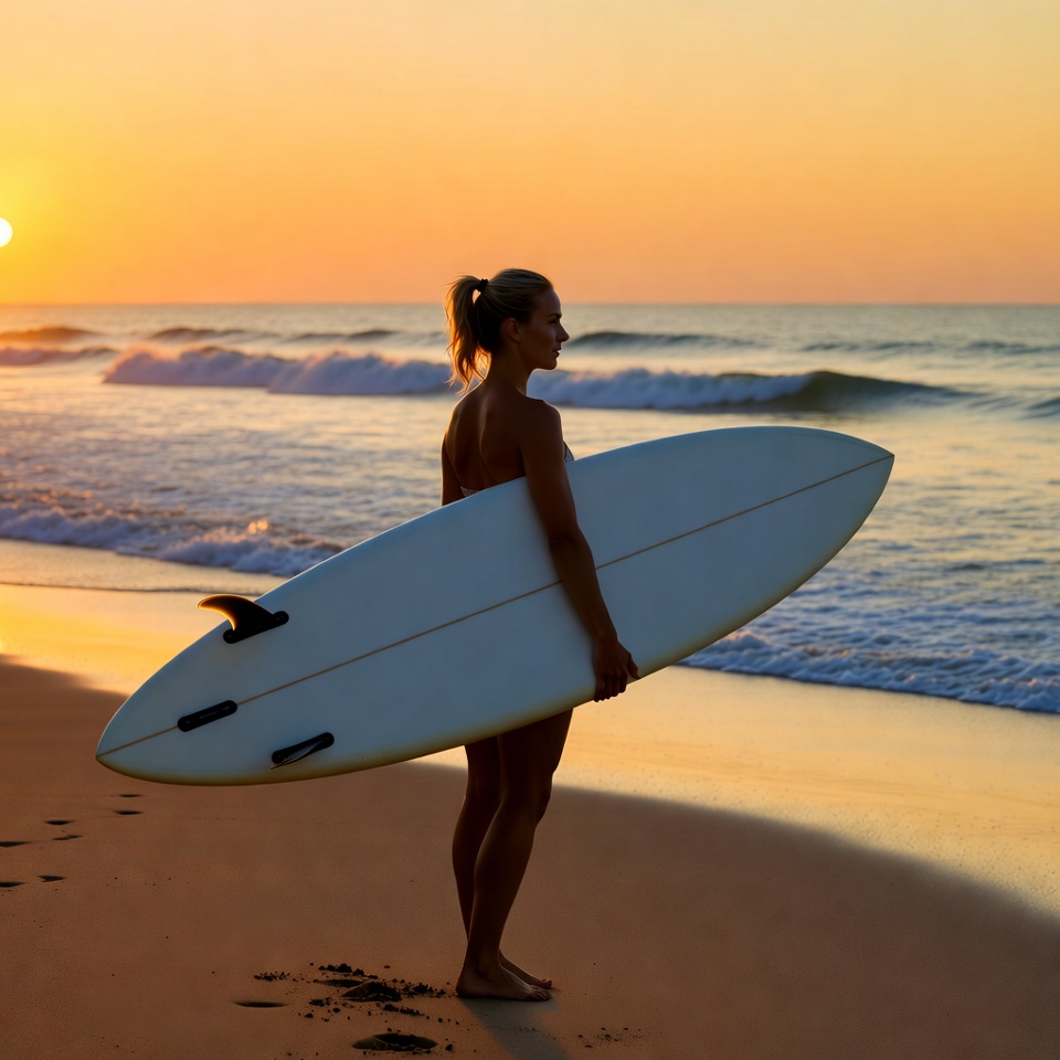 Surfer at sunset by the beach Surfer at sunset by the beach