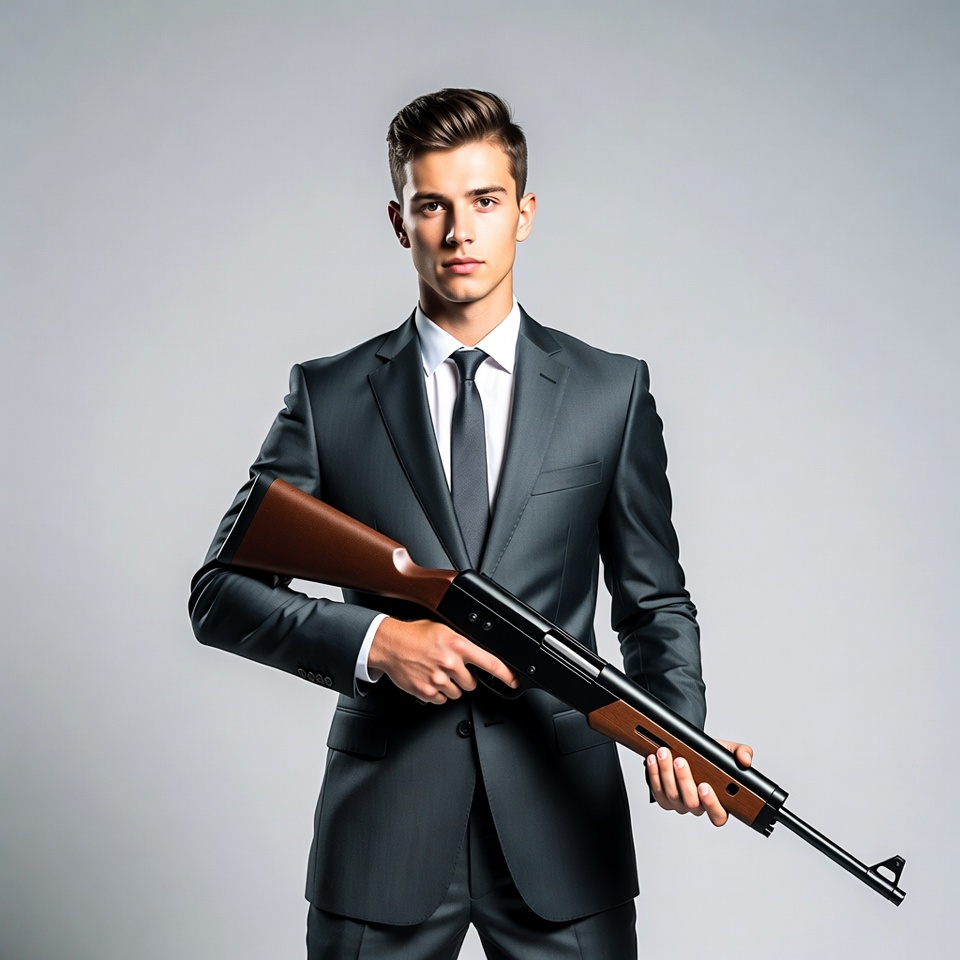 Man in suit holding rifle Man in suit holding rifle