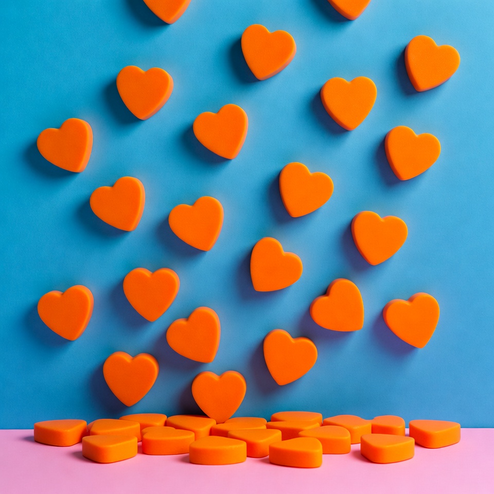 Bright orange hearts on blue background Bright orange hearts on blue background