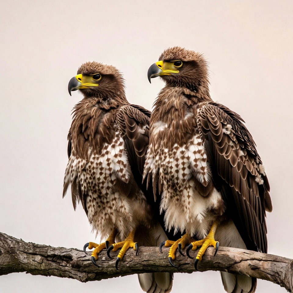 Eagles perched on a branch outdoors Eagles perched on a branch outdoors