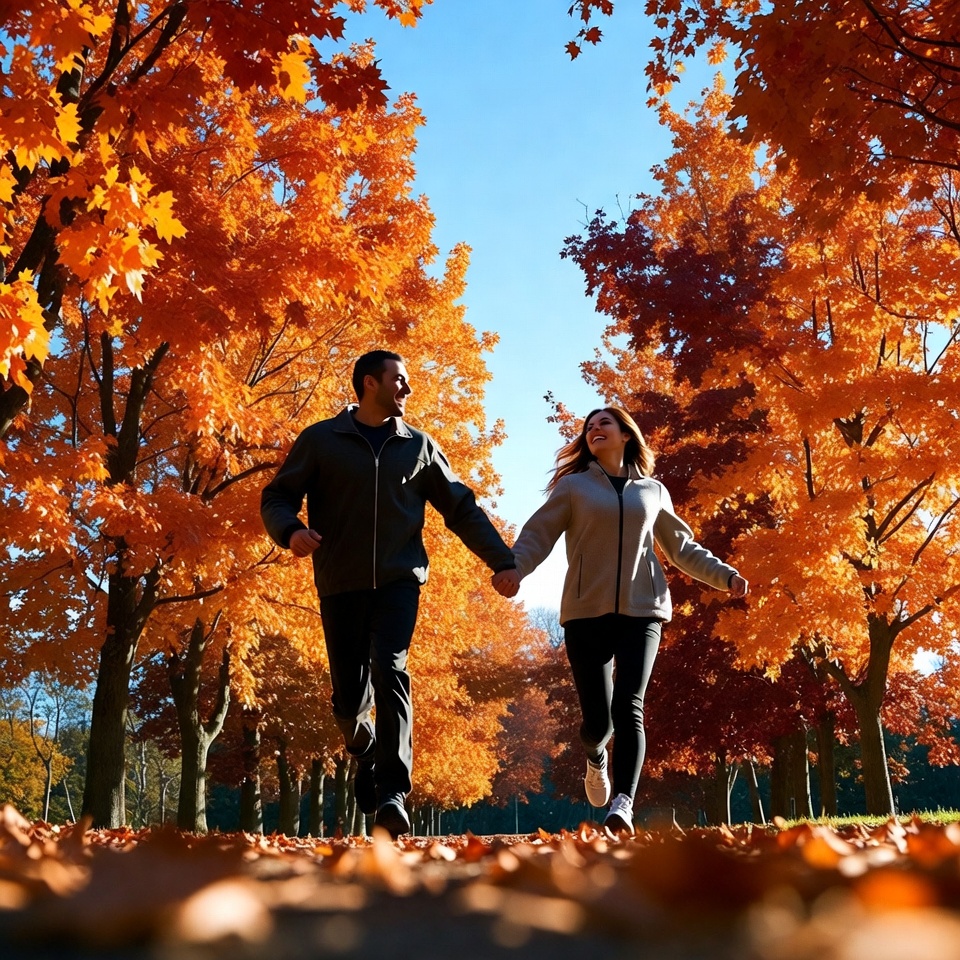 Fall walk in colorful park Fall walk in colorful park