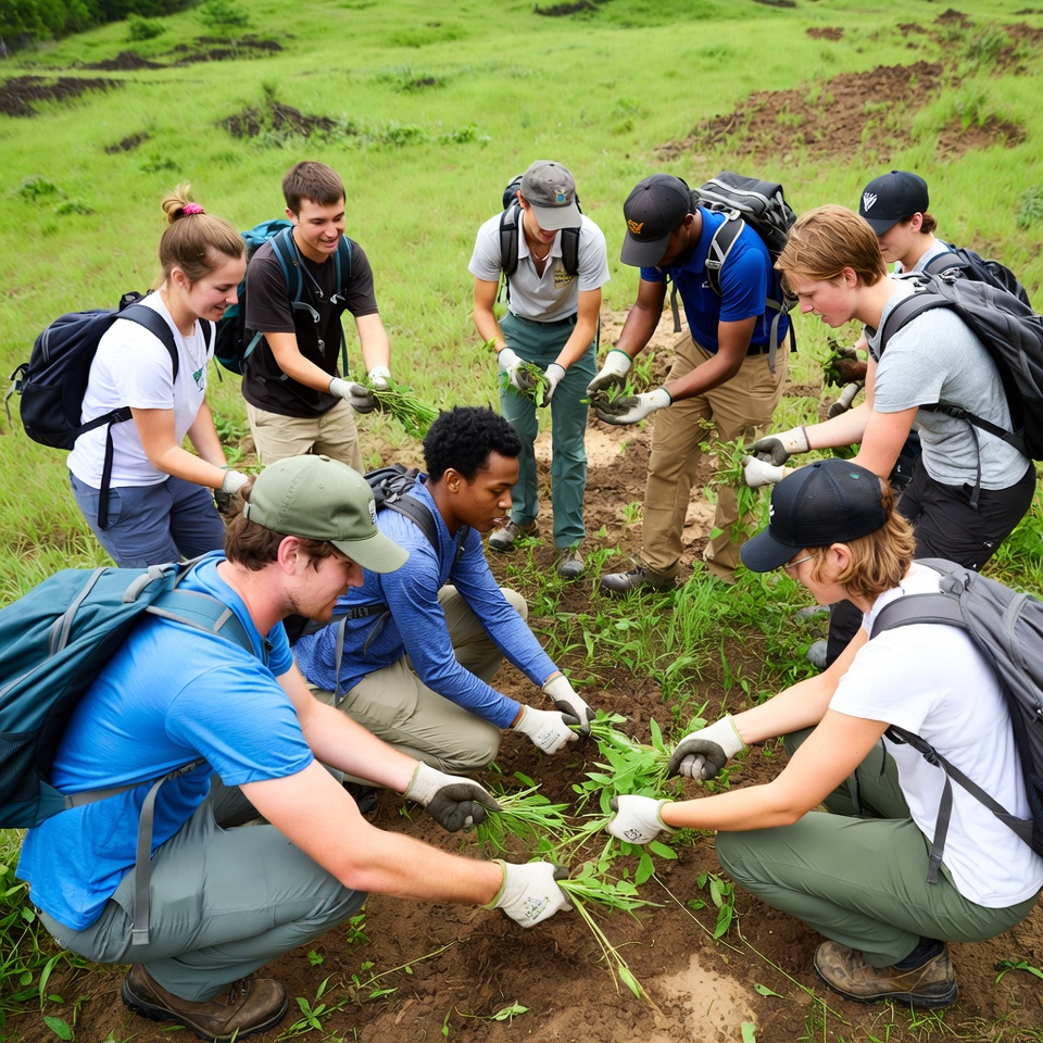 Group plants native species in a field Group plants native species in a field