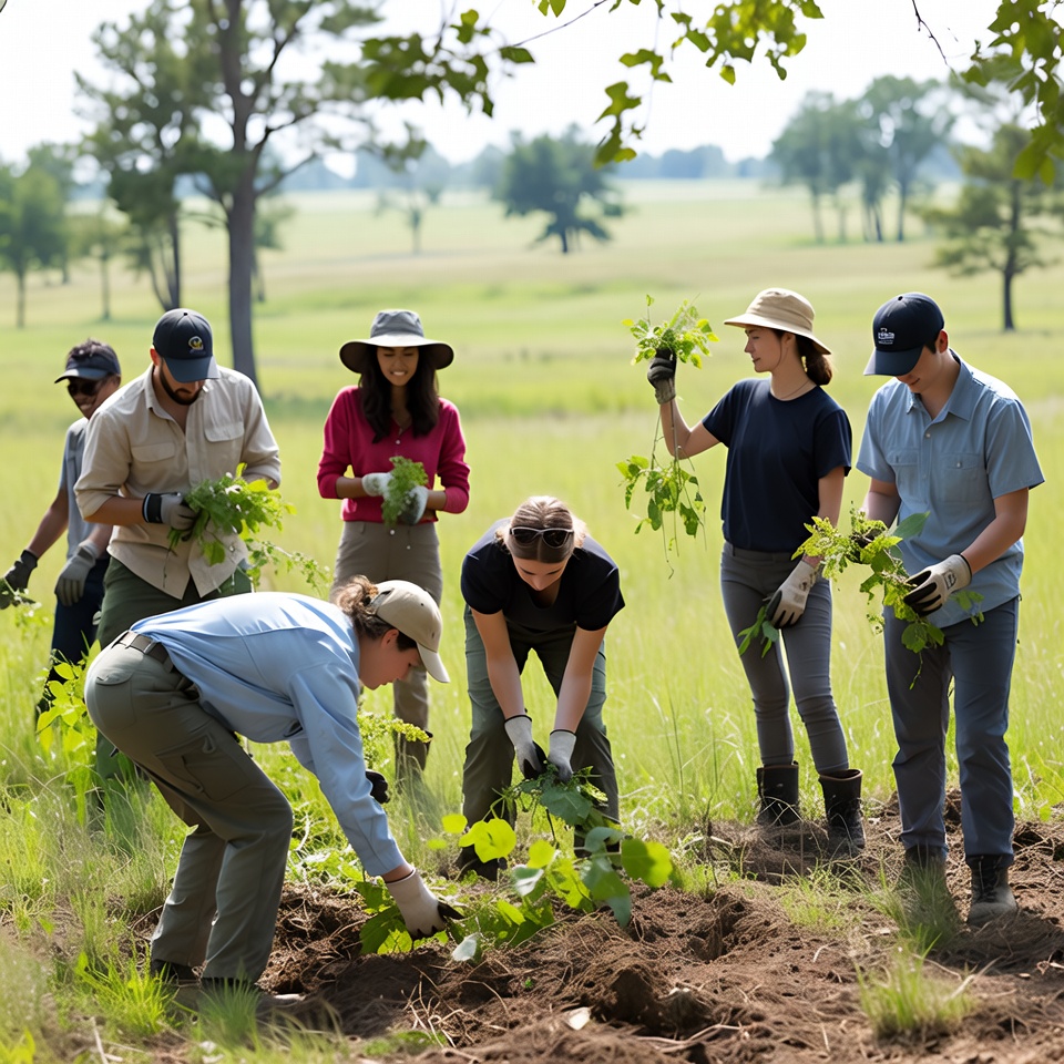 Group plants trees at local farm Group plants trees at local farm