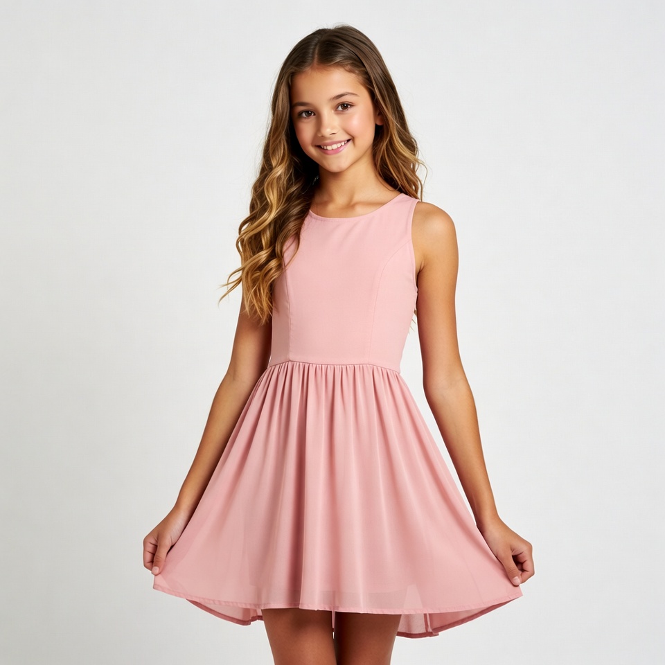 Girl in pink dress standing Girl in pink dress standing