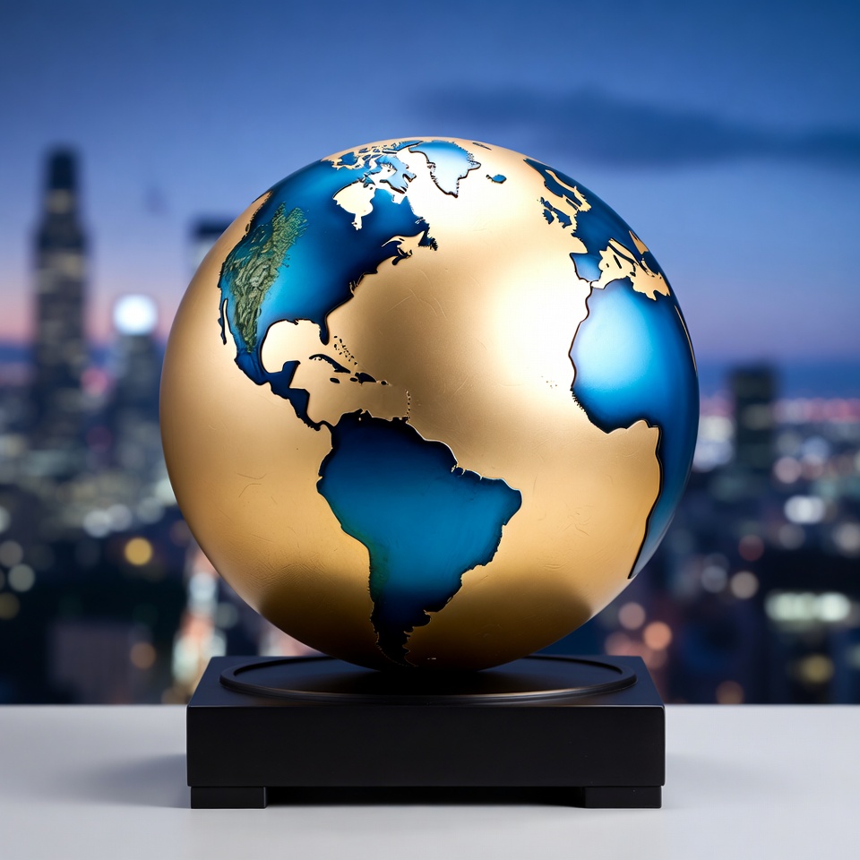 Globe with city skyline background Globe with city skyline background