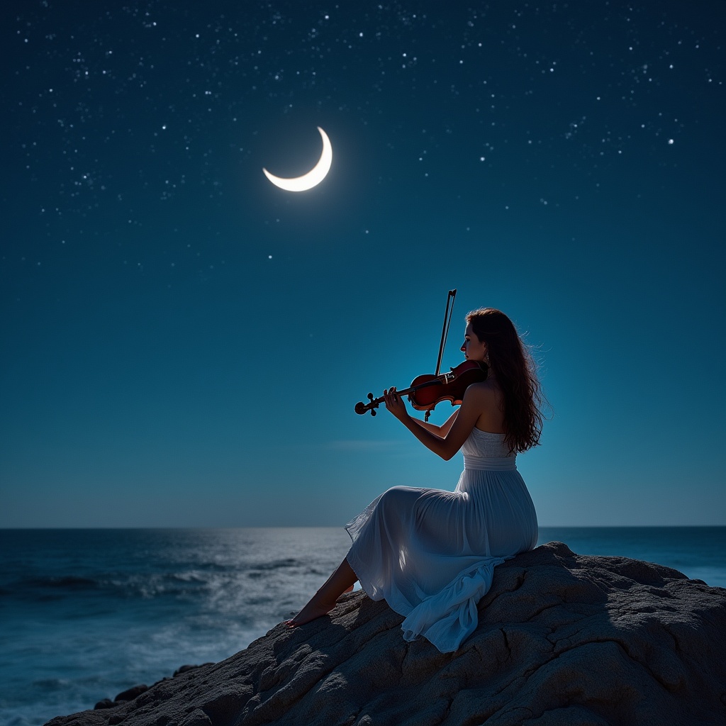 Woman playing violin at night Woman playing violin at night