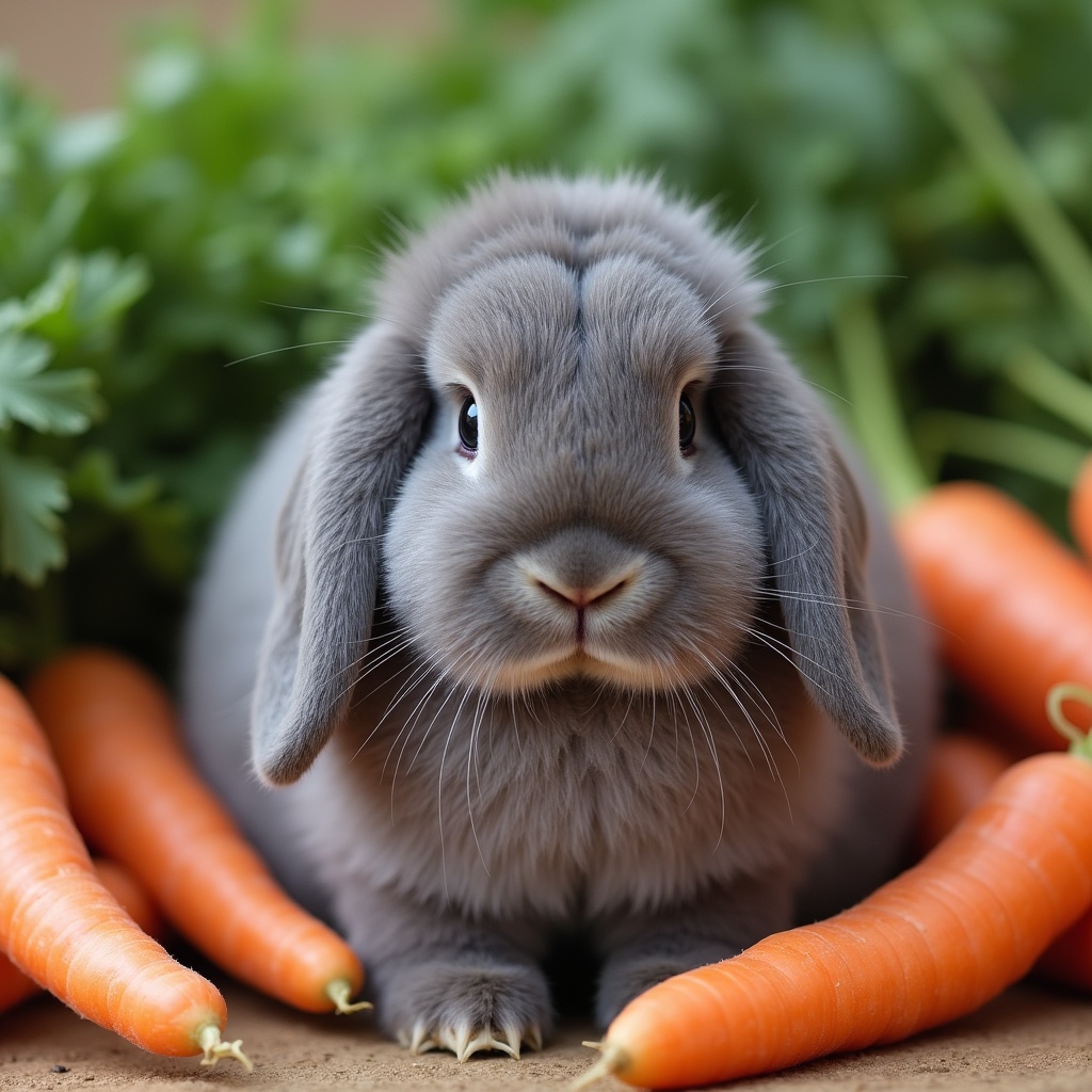 Rabbit sitting among carrots Rabbit sitting among carrots