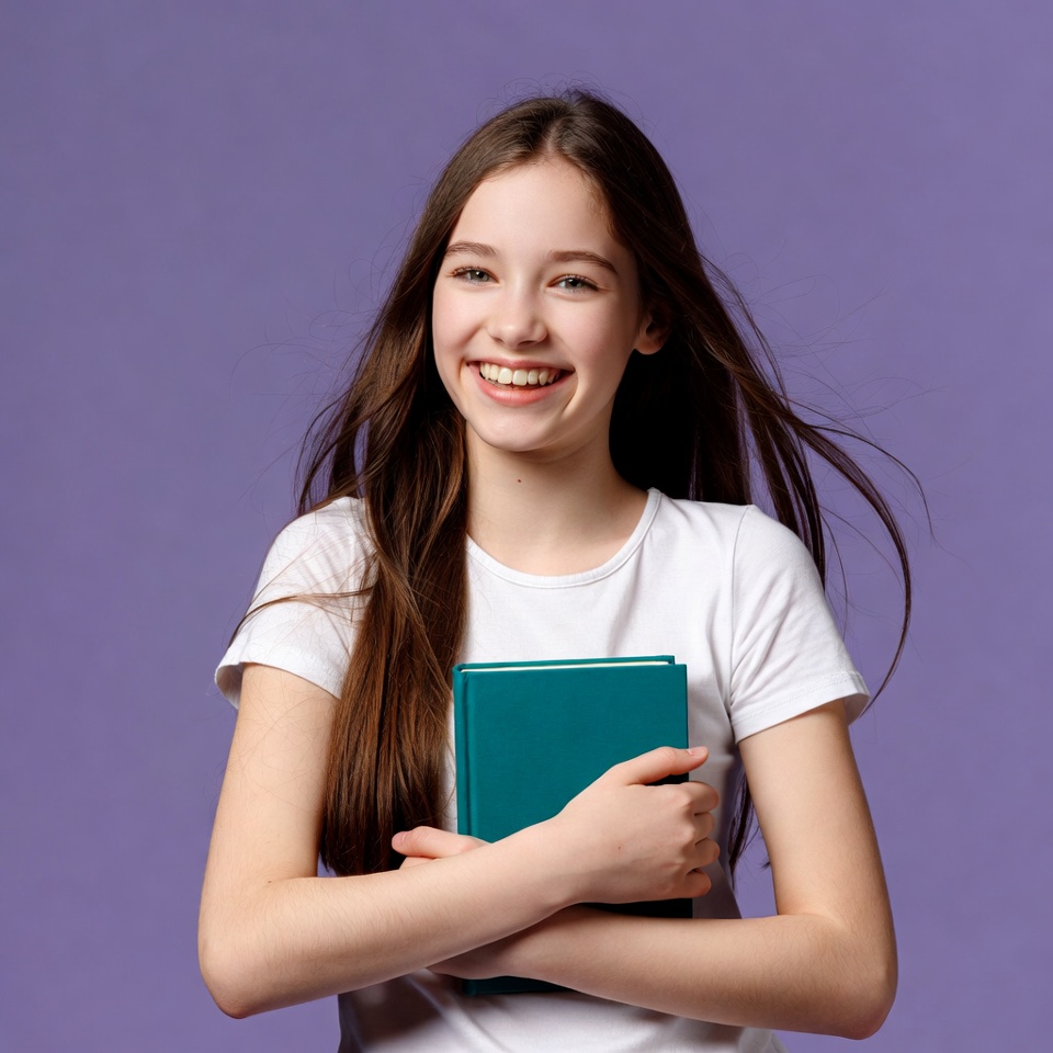 Smiling girl with a book in hands Smiling girl with a book in hands