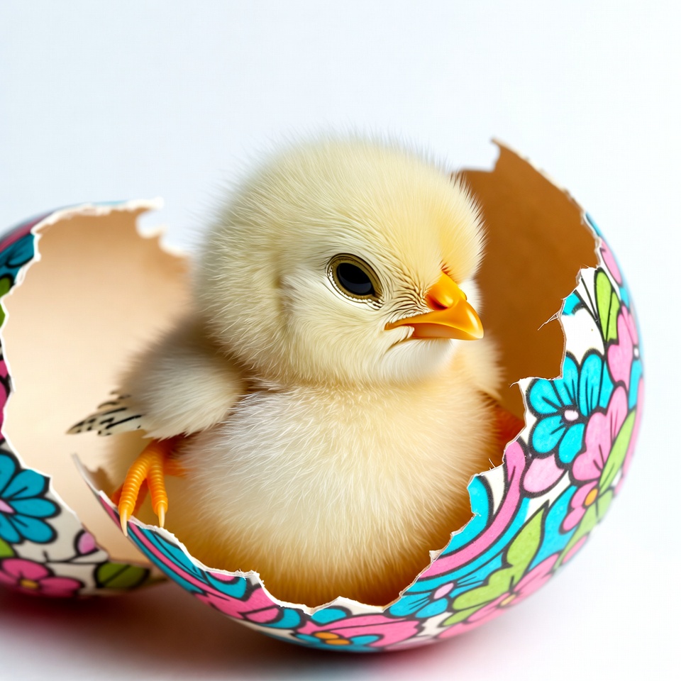 Chick hatching from colorful egg Chick hatching from colorful egg