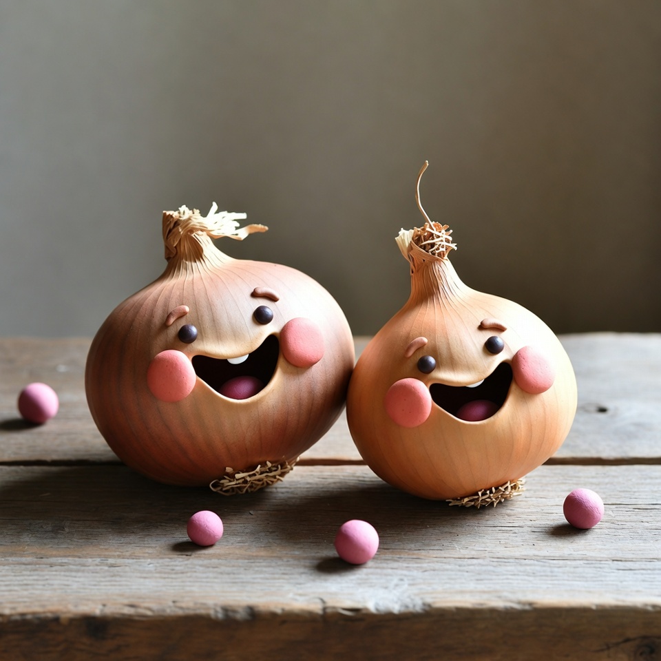 Happy onions with faces making fun Happy onions with faces making fun