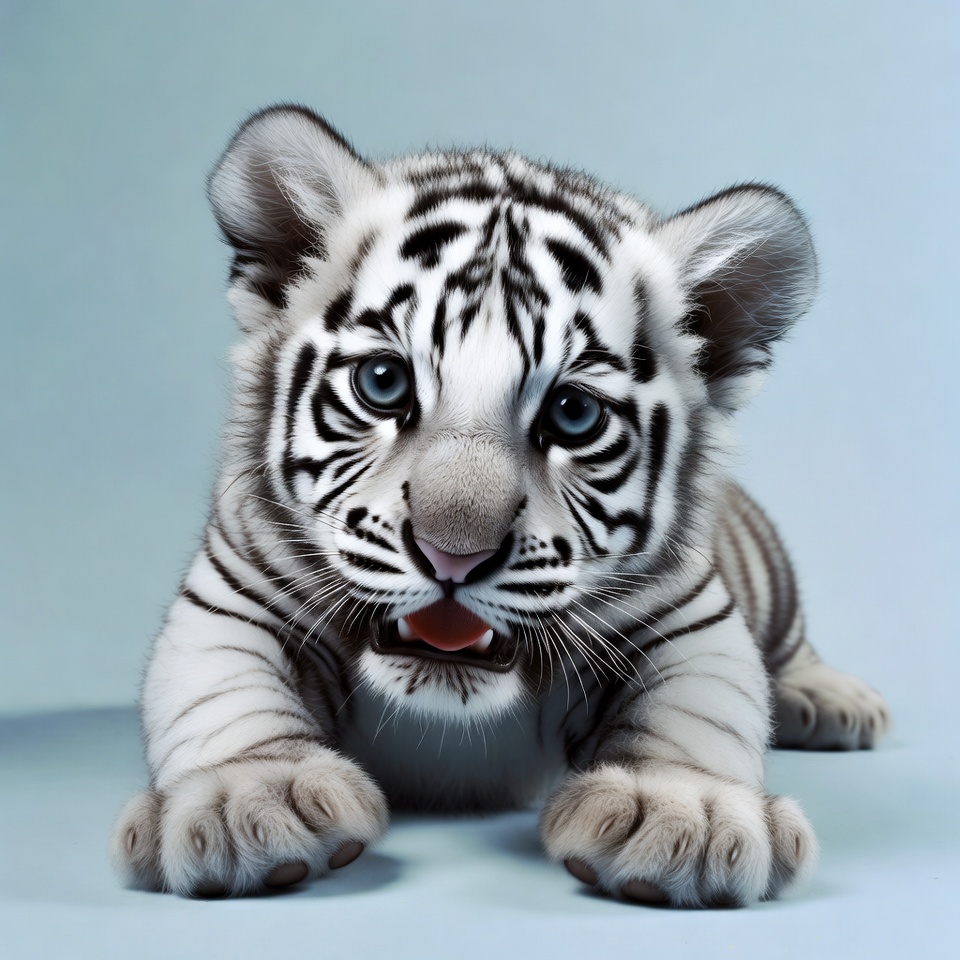 White tiger cub playing quietly indoors White tiger cub playing quietly indoors