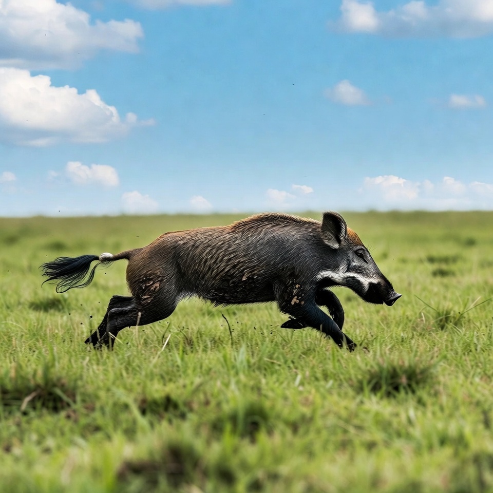 Wild boar running in green field Wild boar running in green field