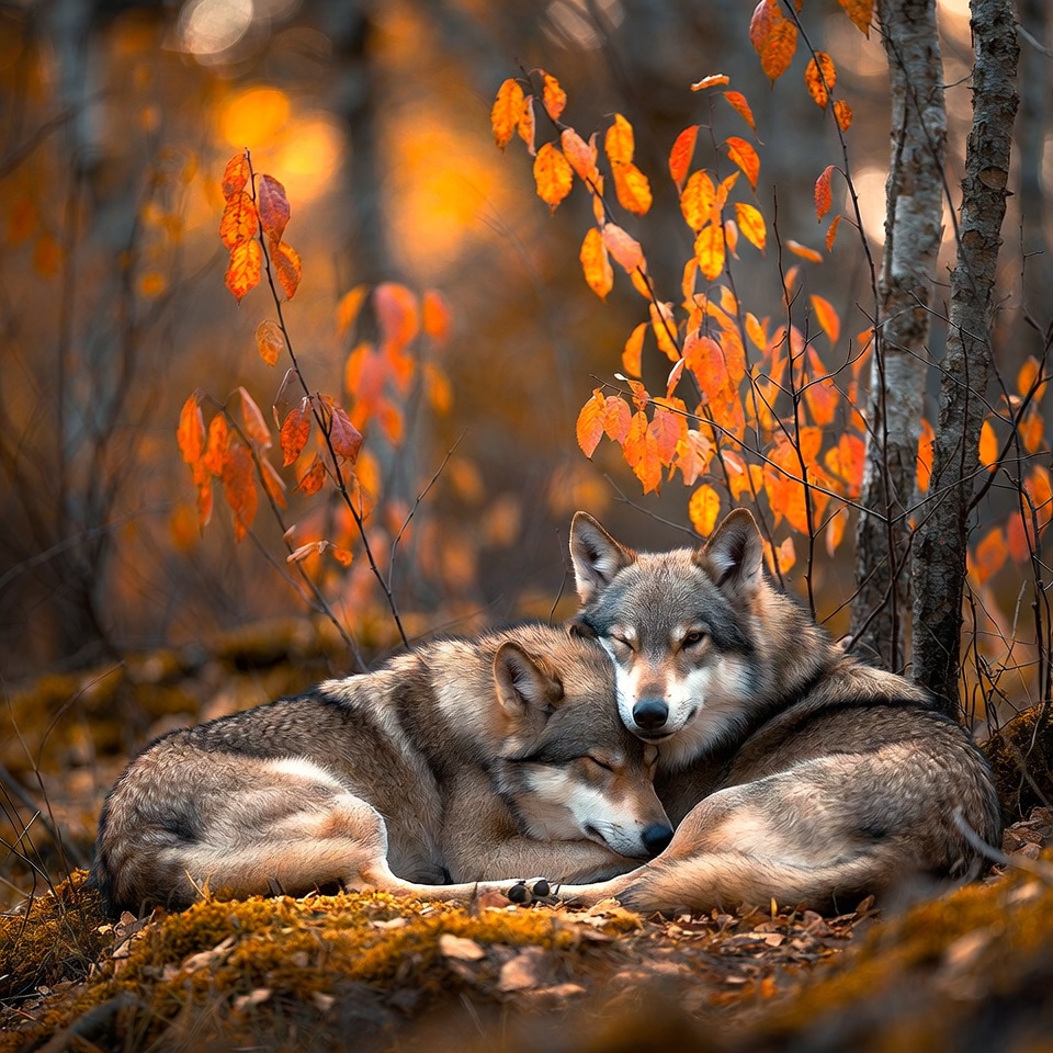 Wolves resting in autumn forest Wolves resting in autumn forest