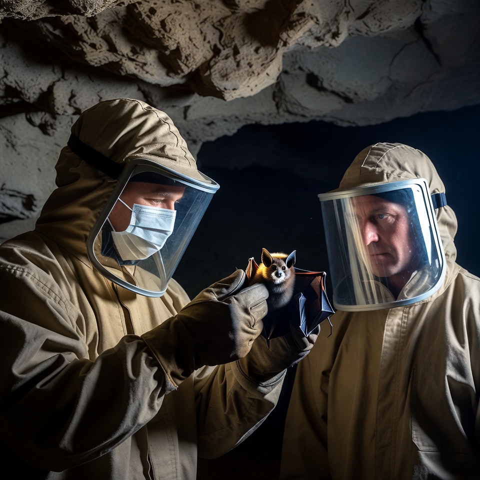 Researchers study bat in cave Researchers study bat in cave