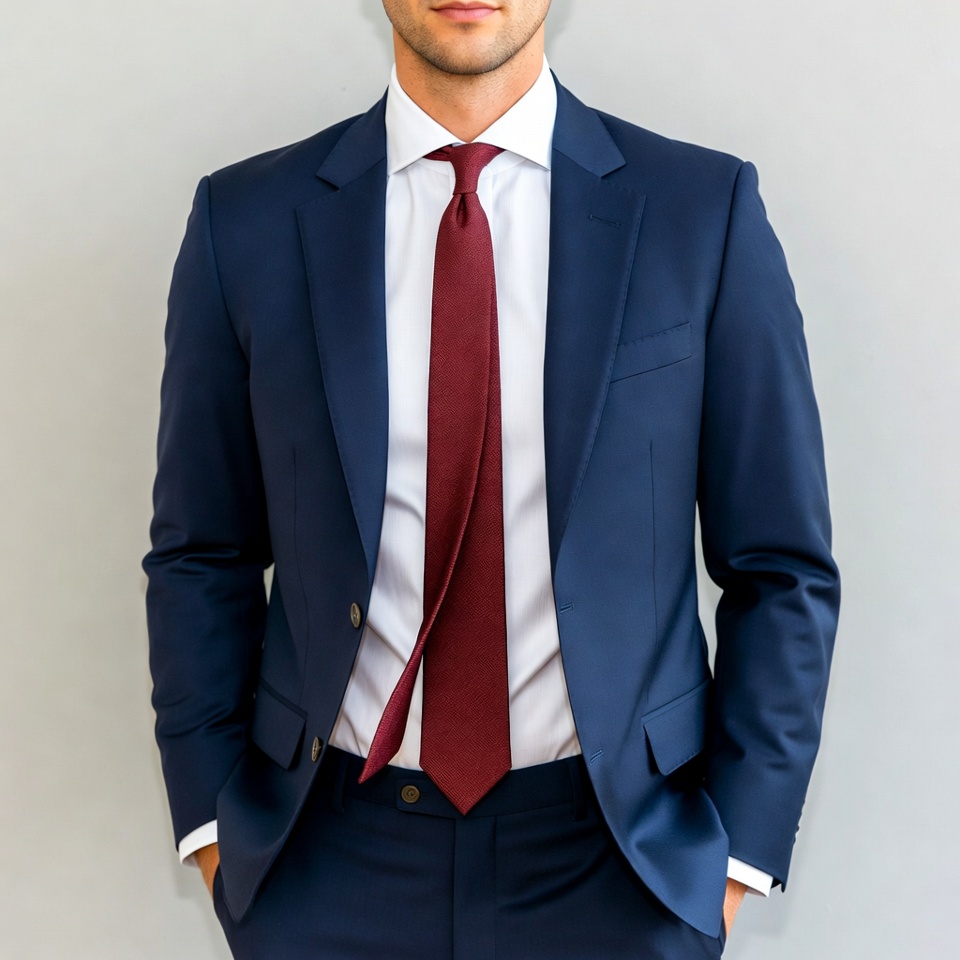 Business suit with red tie details Business suit with red tie details