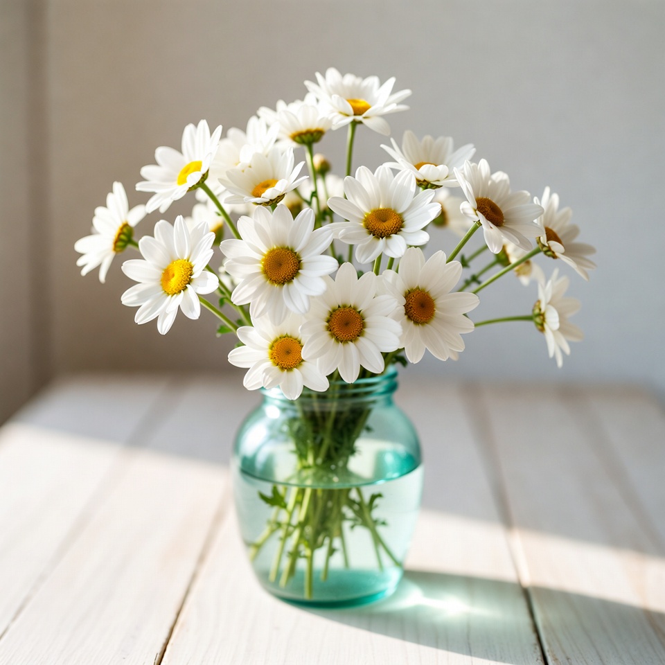 Flowers in a glass vase on table Flowers in a glass vase on table