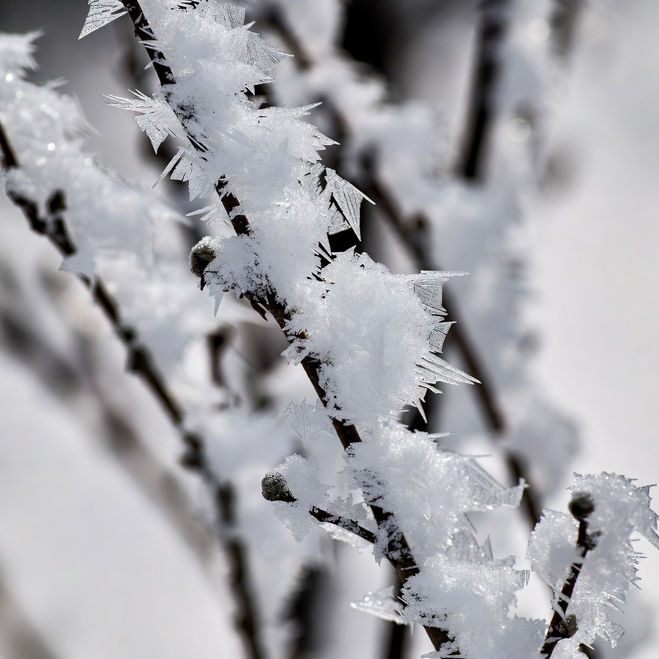 Frost on branches in winter Frost on branches in winter