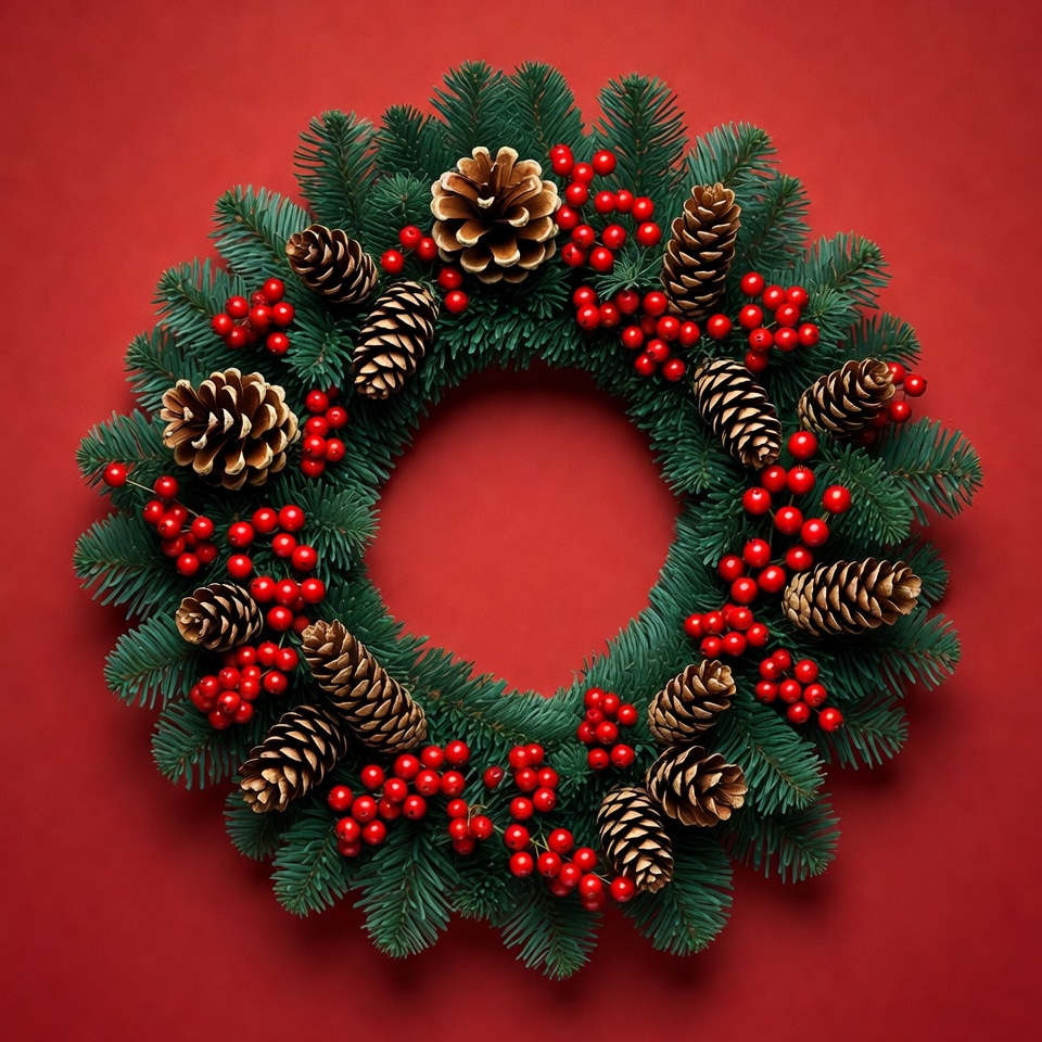 Festive wreath with pinecones and berries Festive wreath with pinecones and berries