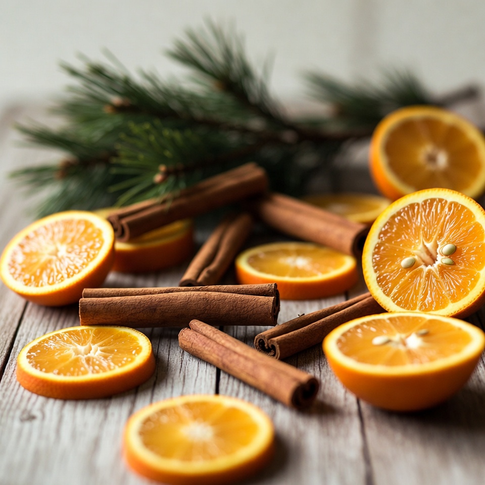 Orange slices with cinnamon and pine Orange slices with cinnamon and pine