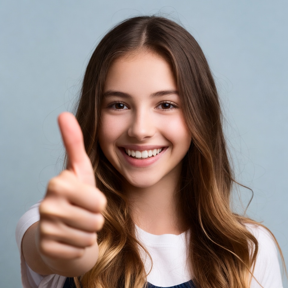 Girl giving thumbs up gesture Girl giving thumbs up gesture