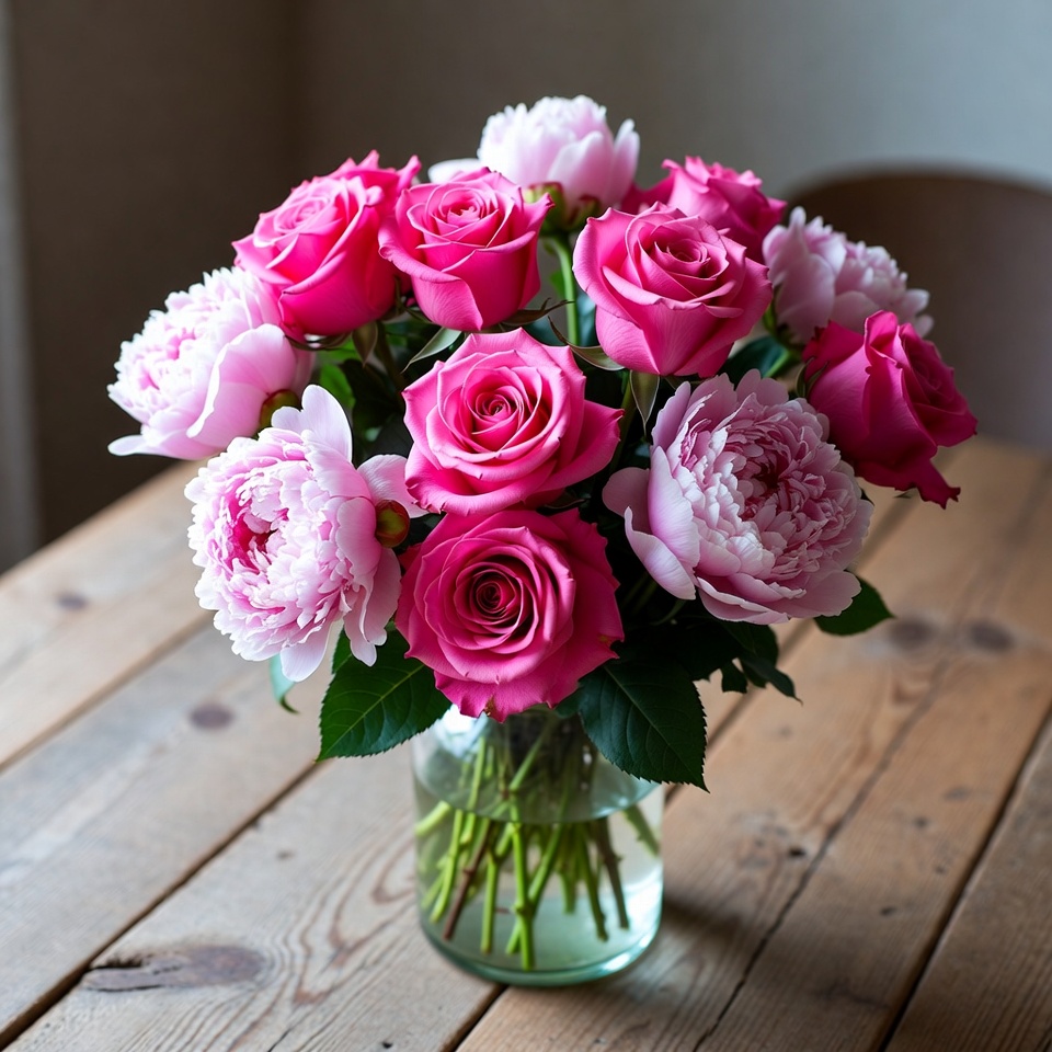 Bright flowers on a wooden table Bright flowers on a wooden table