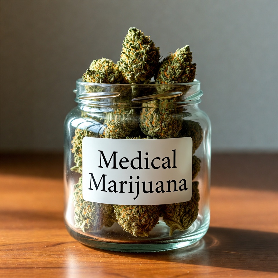 Medical marijuana in glass jar Medical marijuana in glass jar