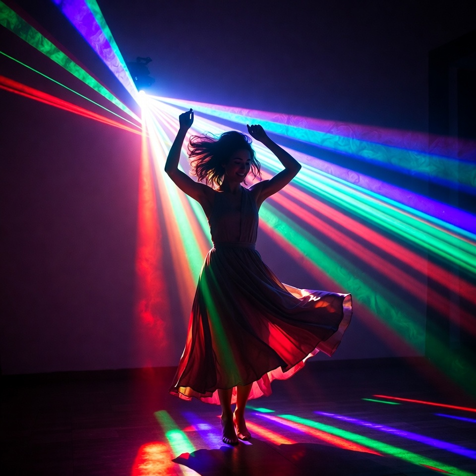 Woman dancing under colorful lights Woman dancing under colorful lights