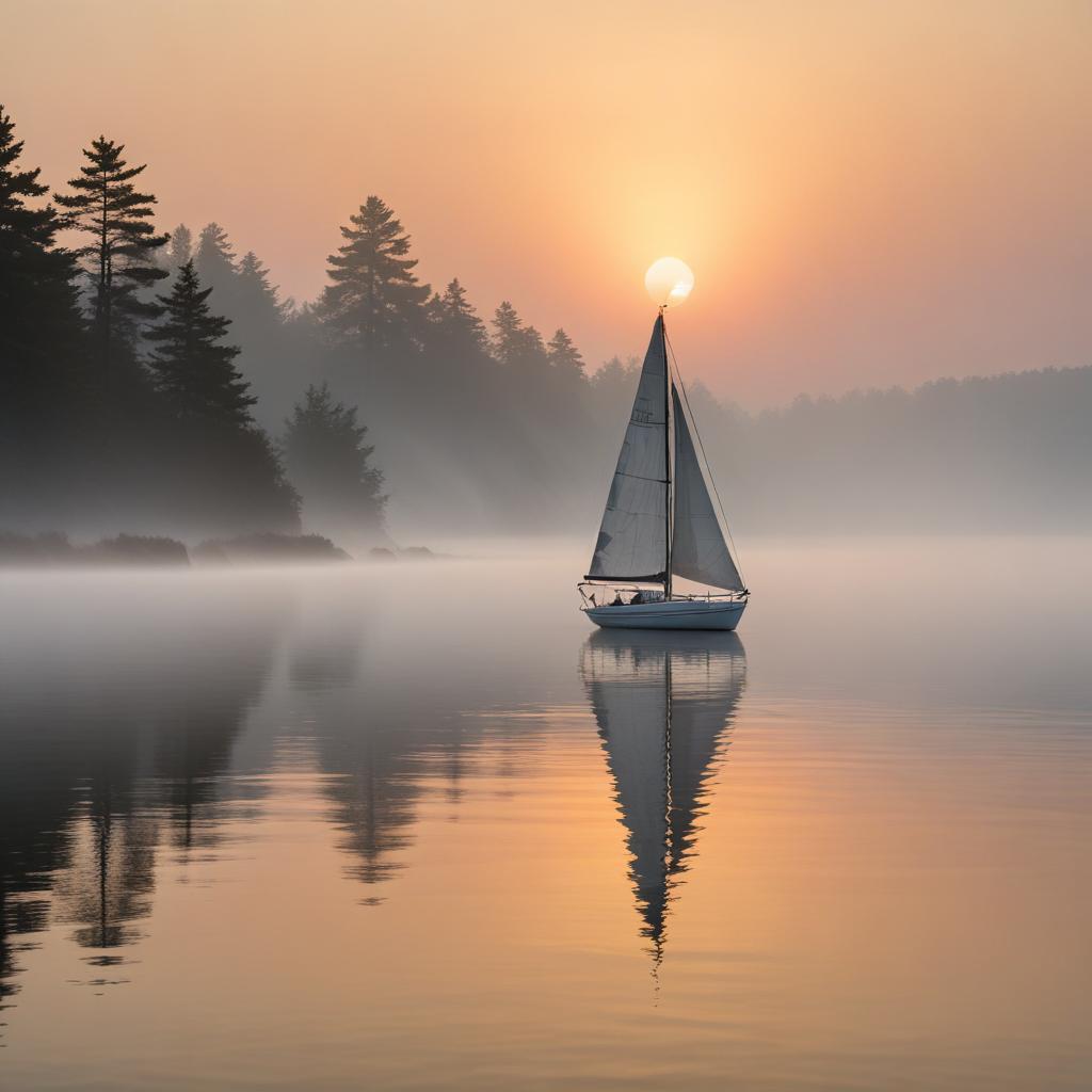 Sailing at sunrise on a calm lake Sailing at sunrise on a calm lake