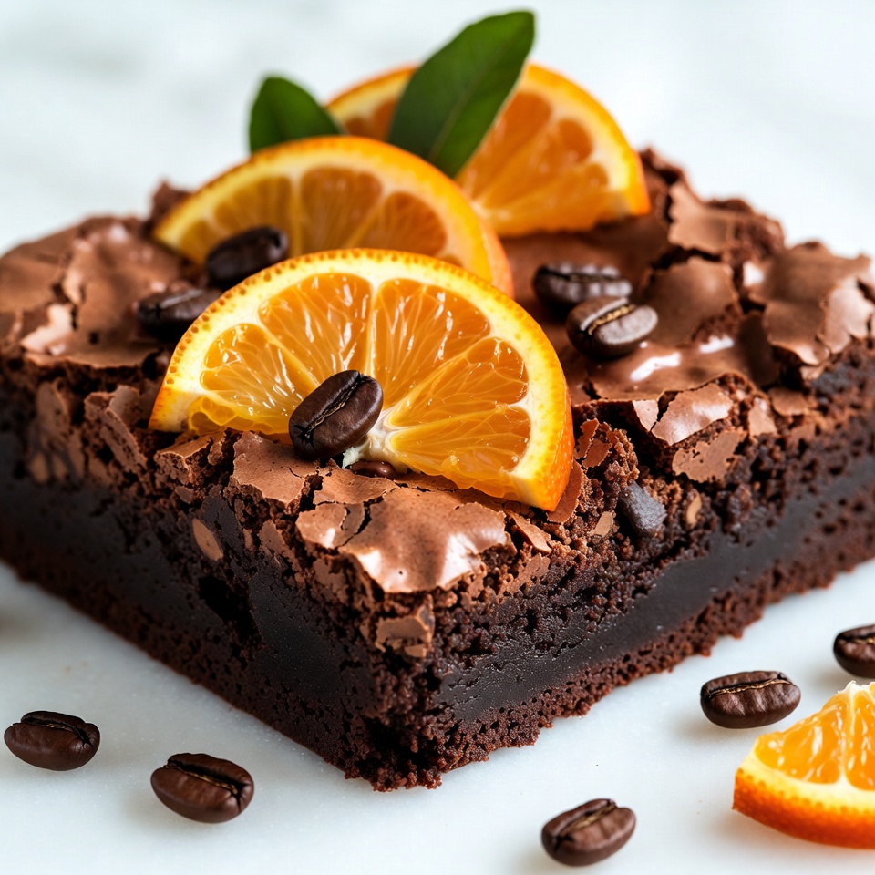 Brownies with orange slices and coffee beans Brownies with orange slices and coffee beans