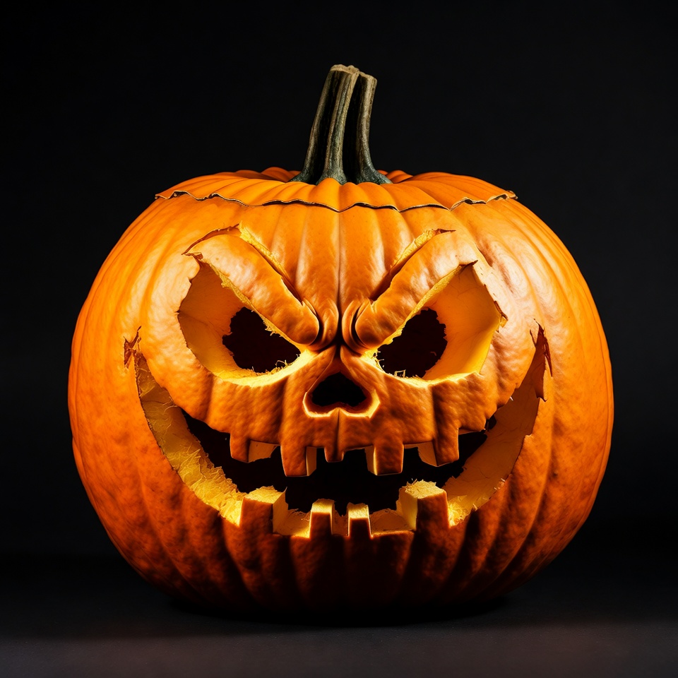 Carved pumpkin with spooky face for halloween Carved pumpkin with spooky face for halloween