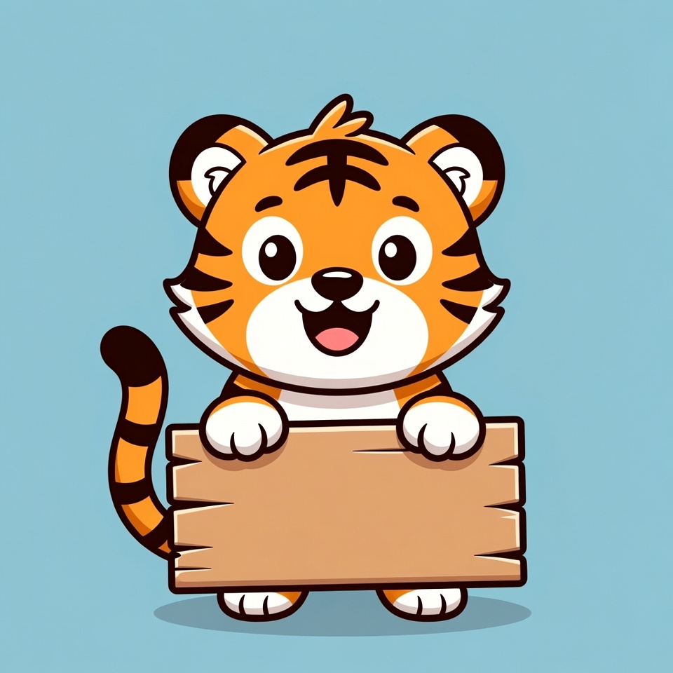 Cute cartoon tiger holding sign Cute cartoon tiger holding sign