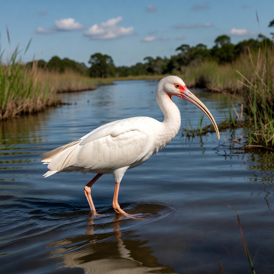 Ibises wading in shallow water Ibises wading in shallow water
