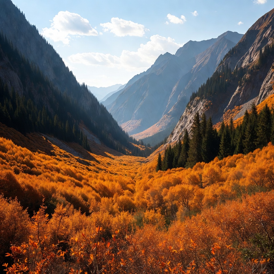 Golden valley in autumn mountains Golden valley in autumn mountains