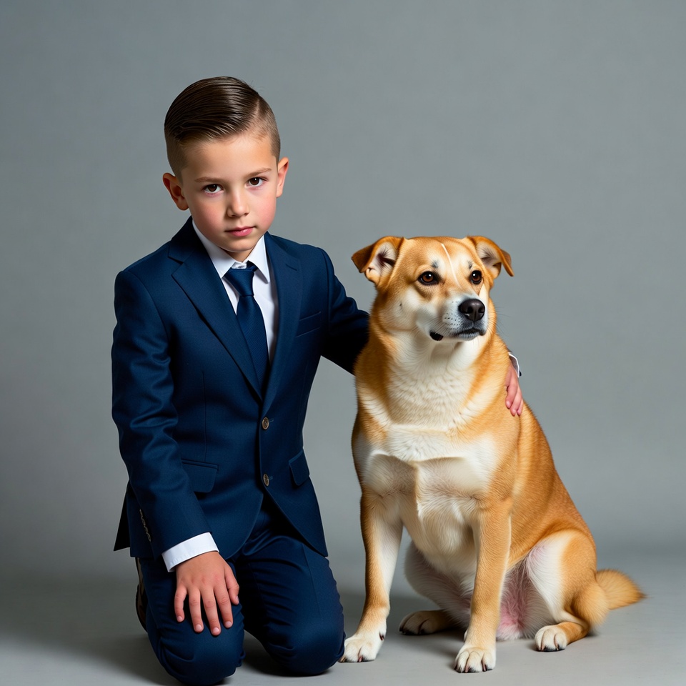 Boy with dog in suit Boy with dog in suit