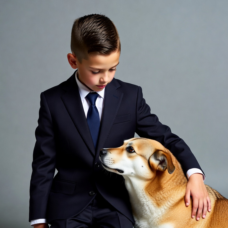 Boy in suit with dog Boy in suit with dog