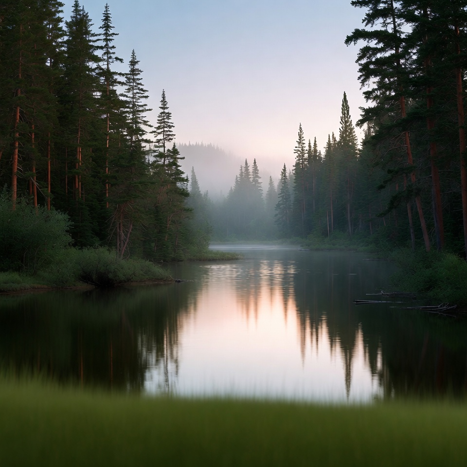 Morning fog over a still lake Morning fog over a still lake