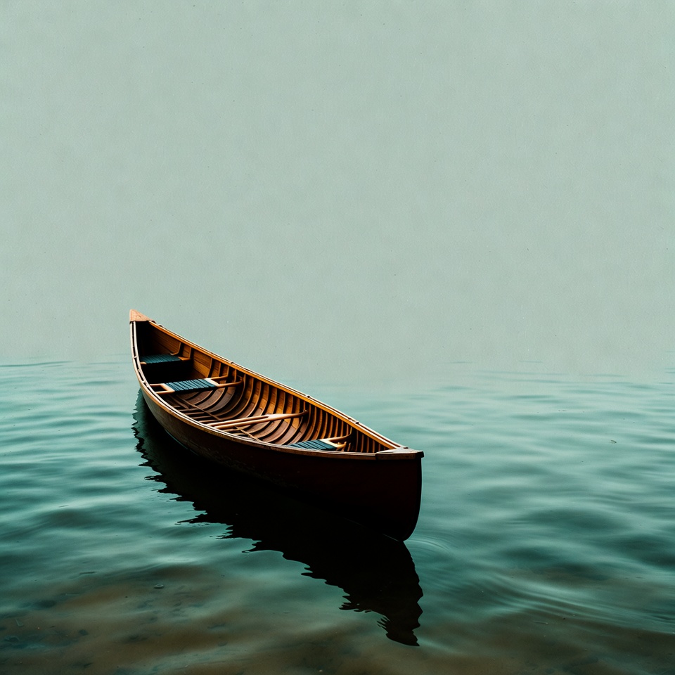 Canoe floating on still water Canoe floating on still water