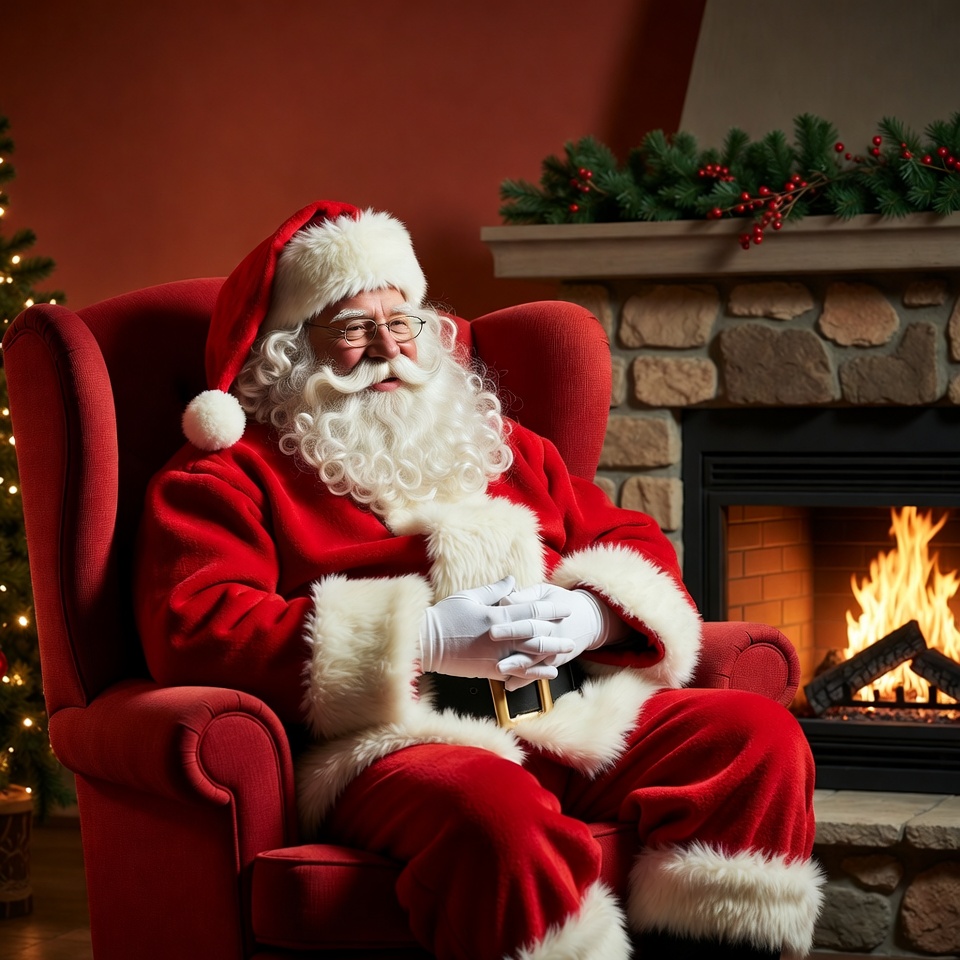 Santa claus sits by the fire Santa claus sits by the fire