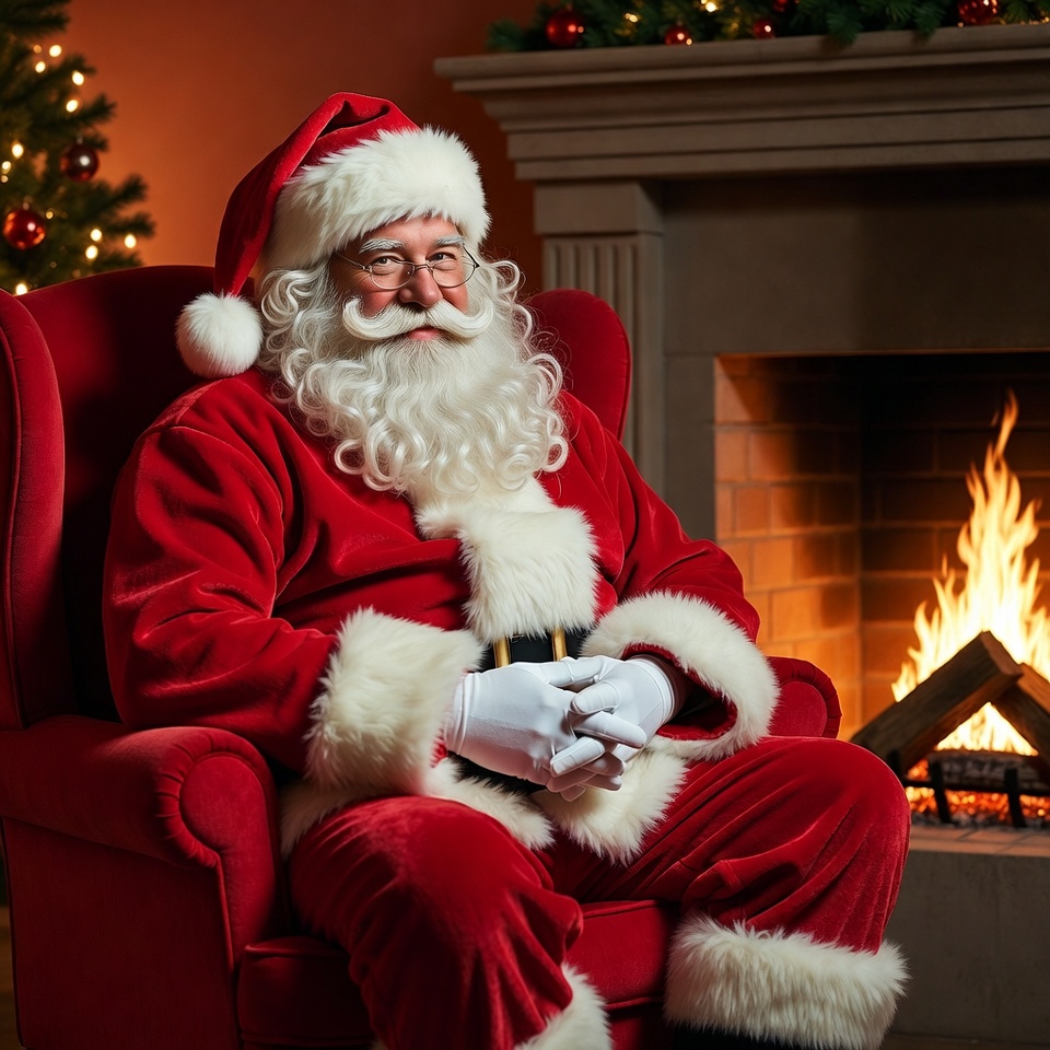 Santa claus sits by the fire Santa claus sits by the fire