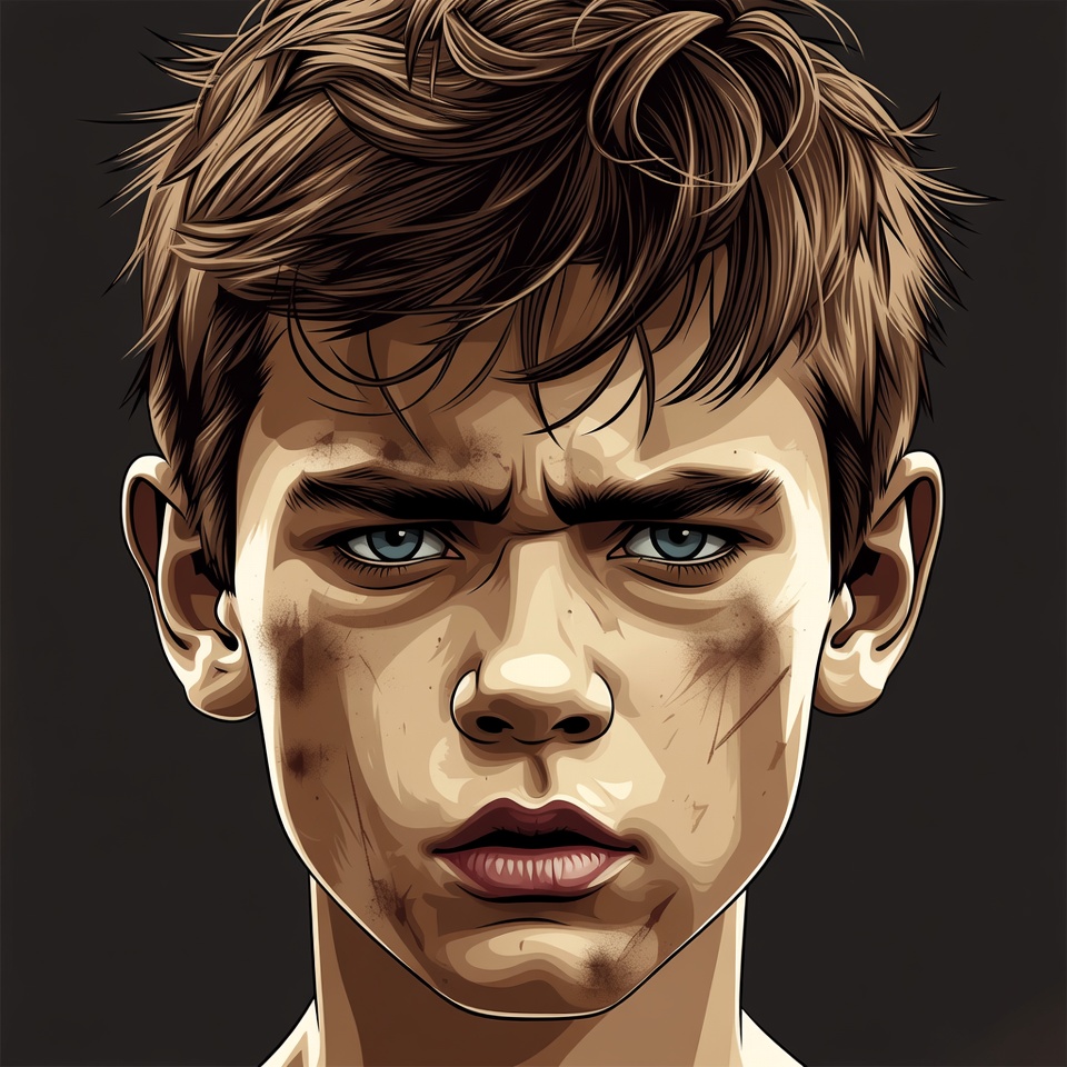 Boy with serious expression and dirt Boy with serious expression and dirt