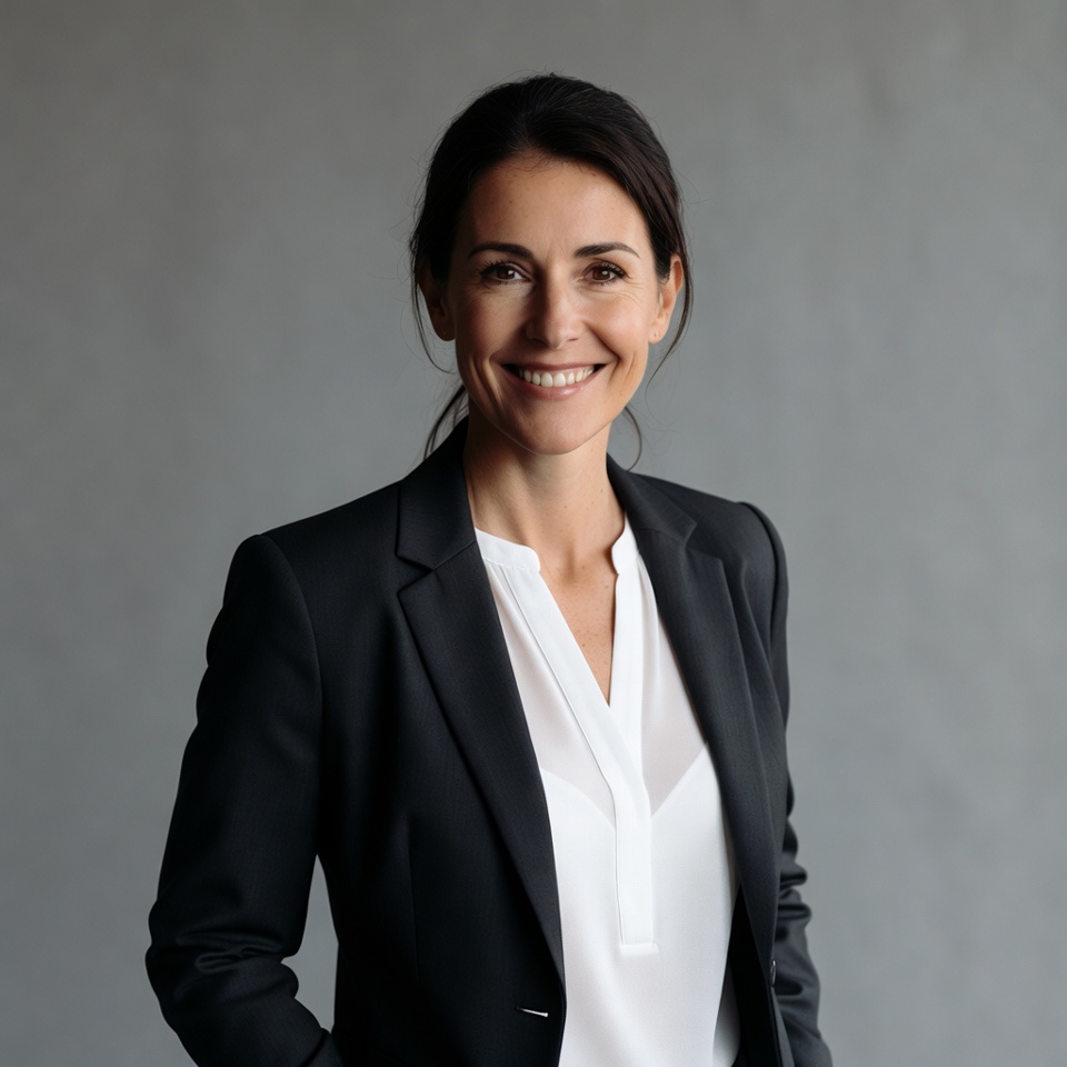 Smiling woman in formal attire indoors Smiling woman in formal attire indoors