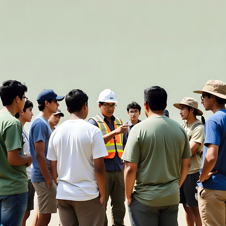 Group learning about construction safety Group learning about construction safety